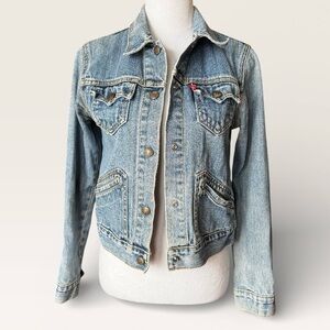 LEVIS Y2K Denim Trucker Jacket Classic Blue Jean Snap Front Girls XL